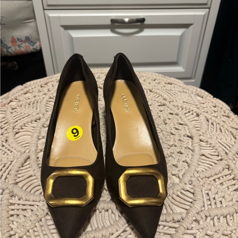 Nine West Brown Heels with Gold Buckle